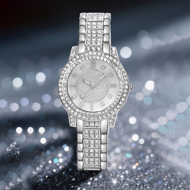 Shimmer Silver Quartz Watch – 6-Piece Gift Set