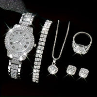 Silvery Watch + 6pcs Jewelry