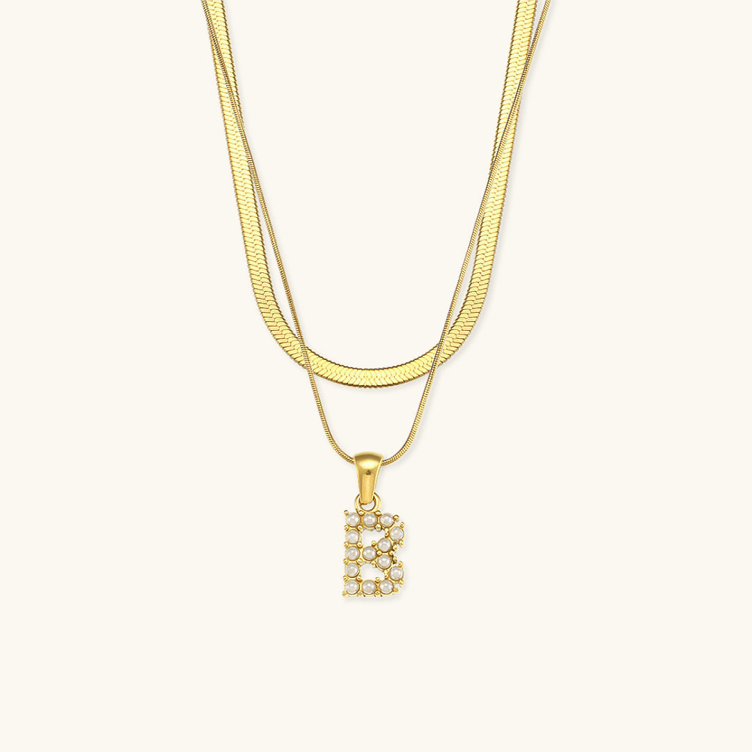 Lune Layered Gold Initial Letter Necklace