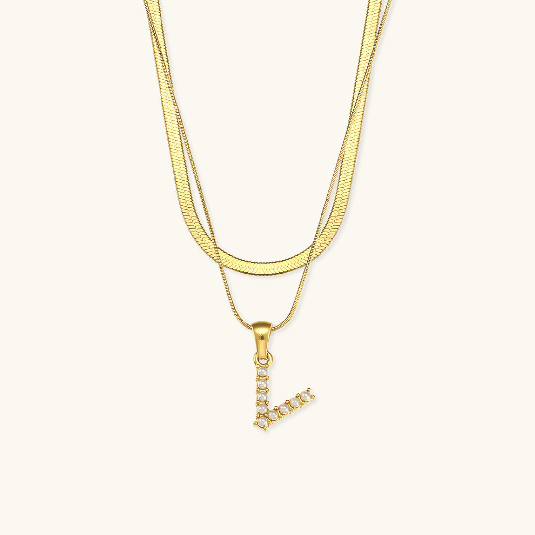 Lune Layered Gold Initial Letter Necklace