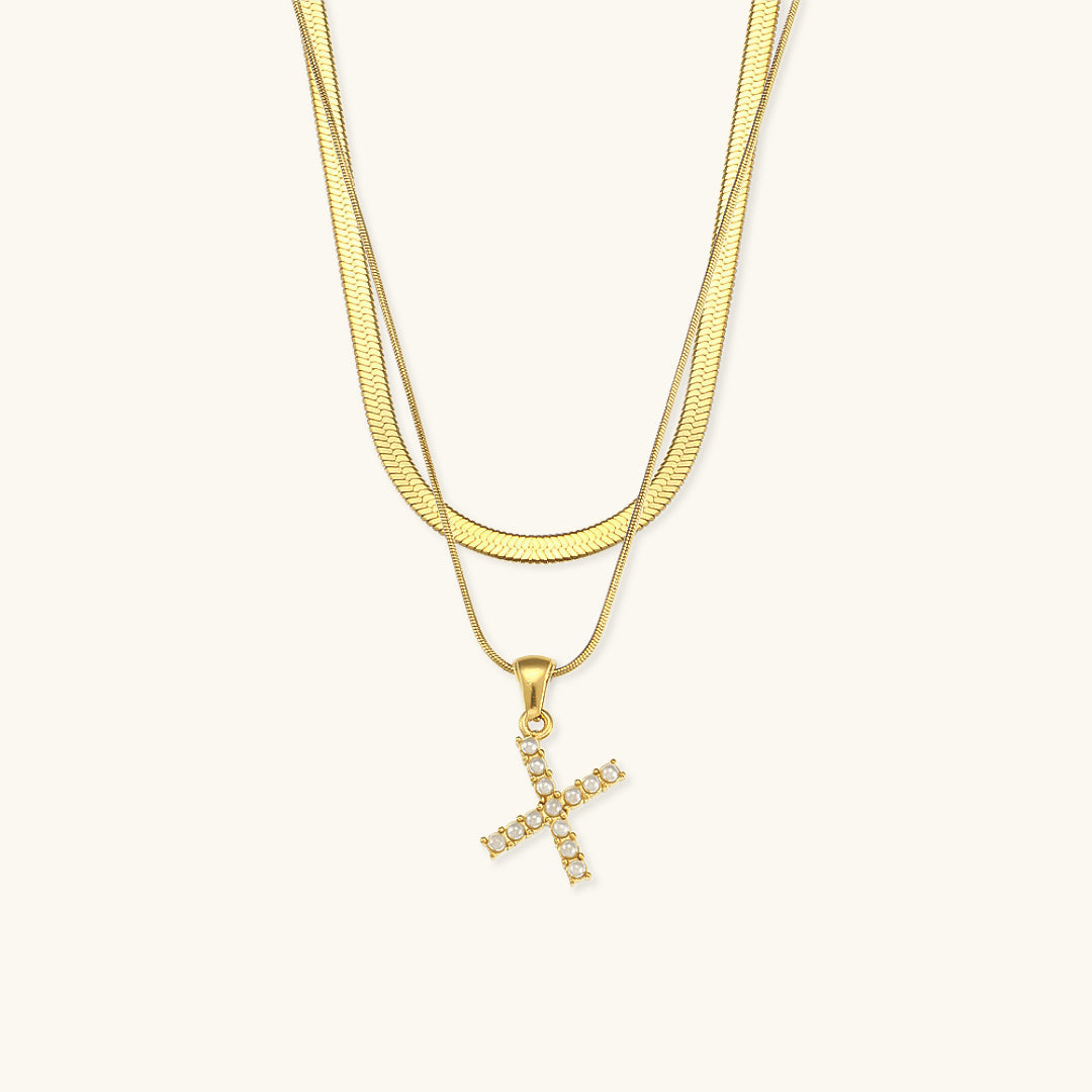 Lune Layered Gold Initial Letter Necklace