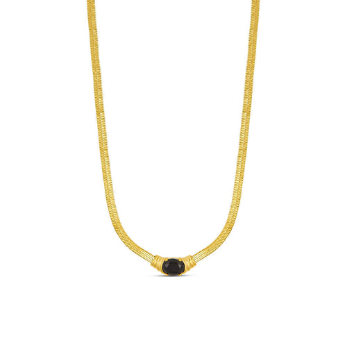 Onyx Gem Snake Chain Necklace - Gold