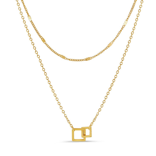 Square Link Pendant Necklace - Gold