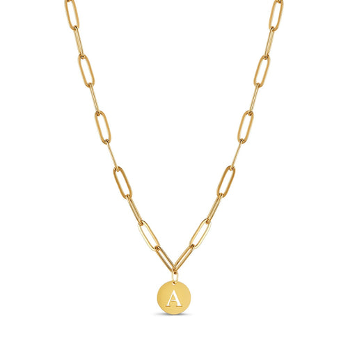 Engraved Clip Chain Initial Necklace - Gold