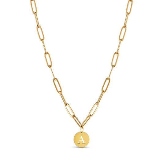 Engraved Clip Chain Initial Necklace - Gold