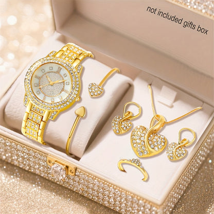 Shimmer Silver Quartz Watch – 6-Piece Gift Set