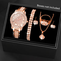Rose Golden Watch + 6pcs Jewelry
