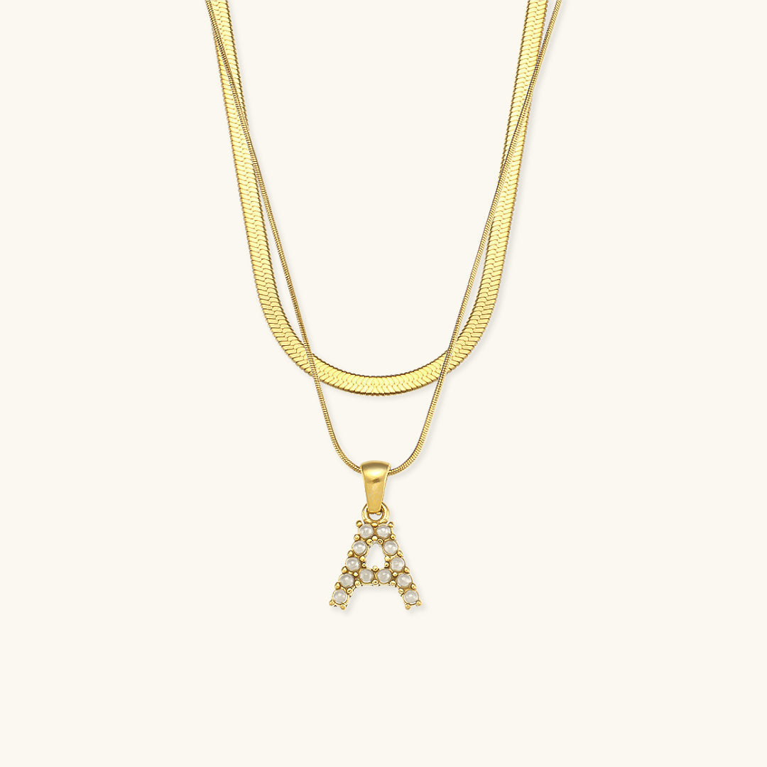Lune Layered Gold Initial Letter Necklace