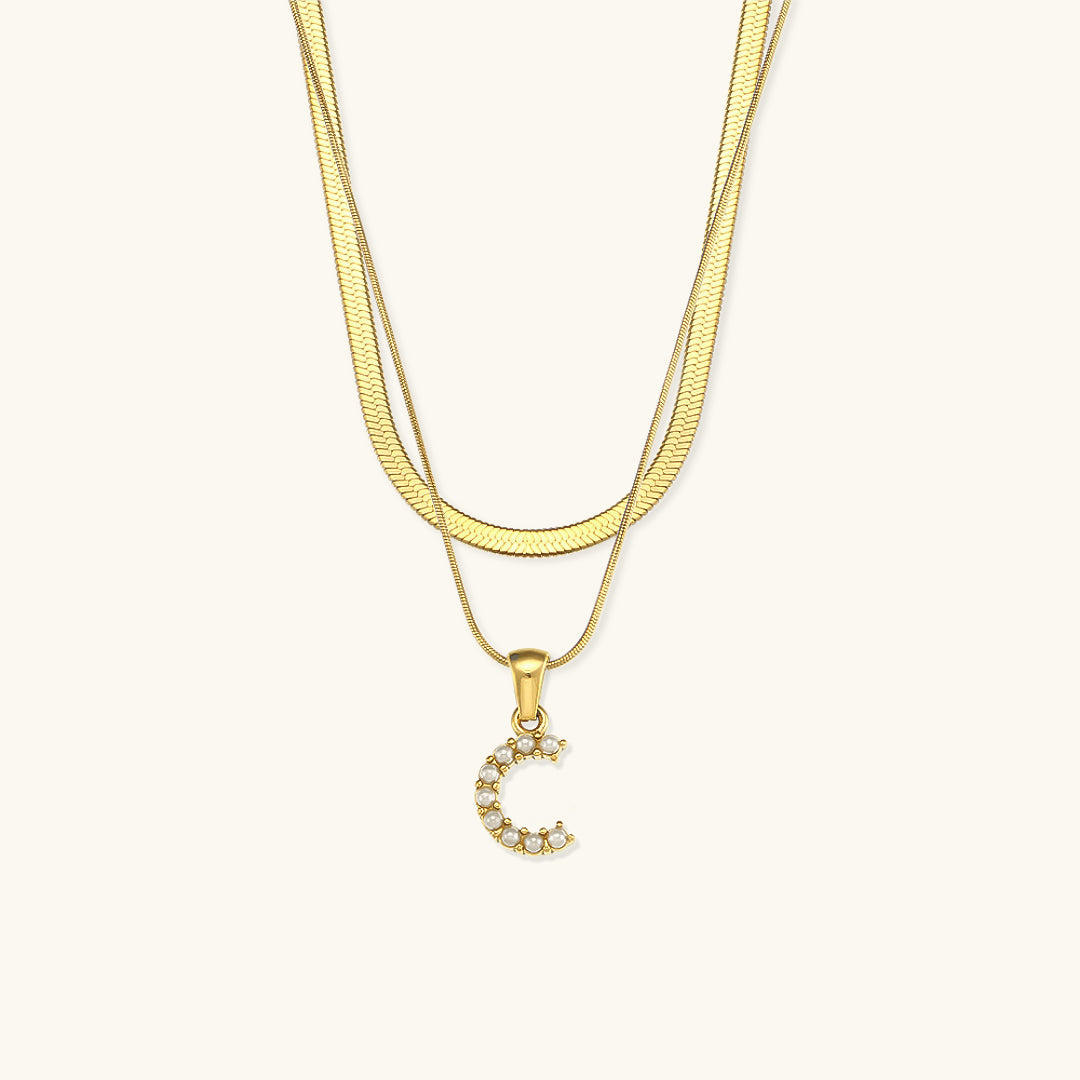 Lune Layered Gold Initial Letter Necklace