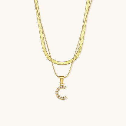 Lune Layered Gold Initial Letter Necklace