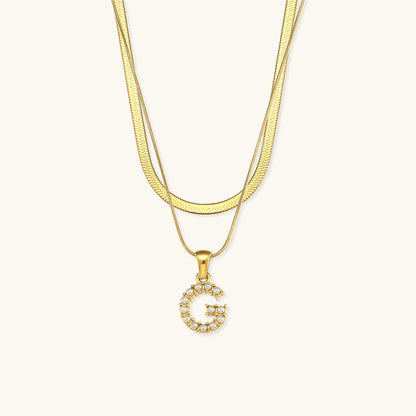 Lune Layered Gold Initial Letter Necklace