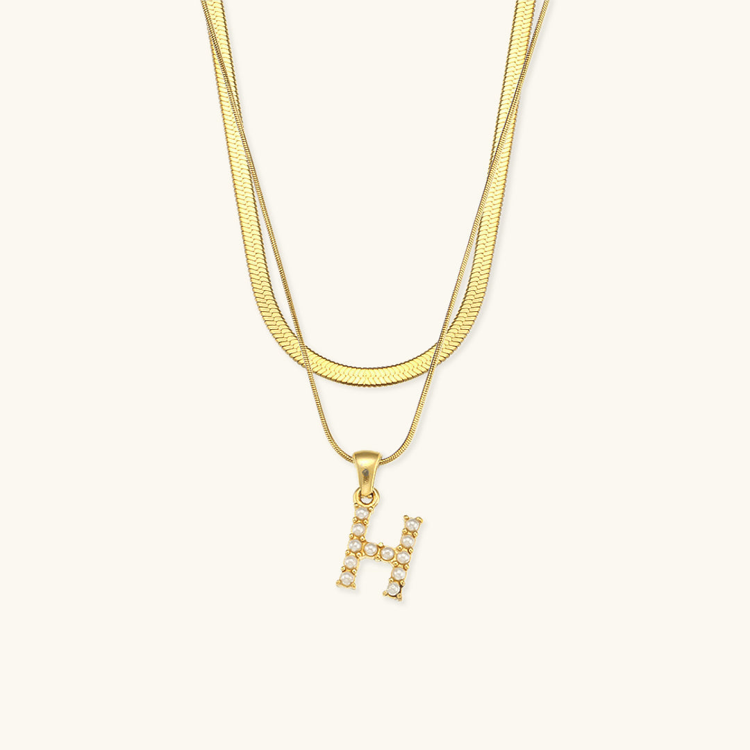 Lune Layered Gold Initial Letter Necklace
