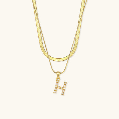Lune Layered Gold Initial Letter Necklace