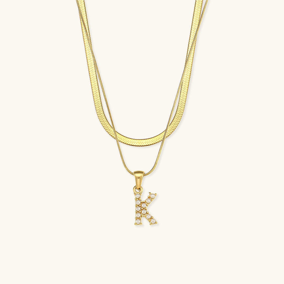 Lune Layered Gold Initial Letter Necklace