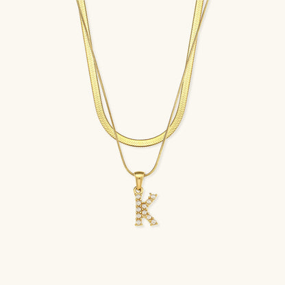 Lune Layered Gold Initial Letter Necklace