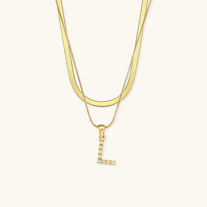 Lune Layered Gold Initial Letter Necklace
