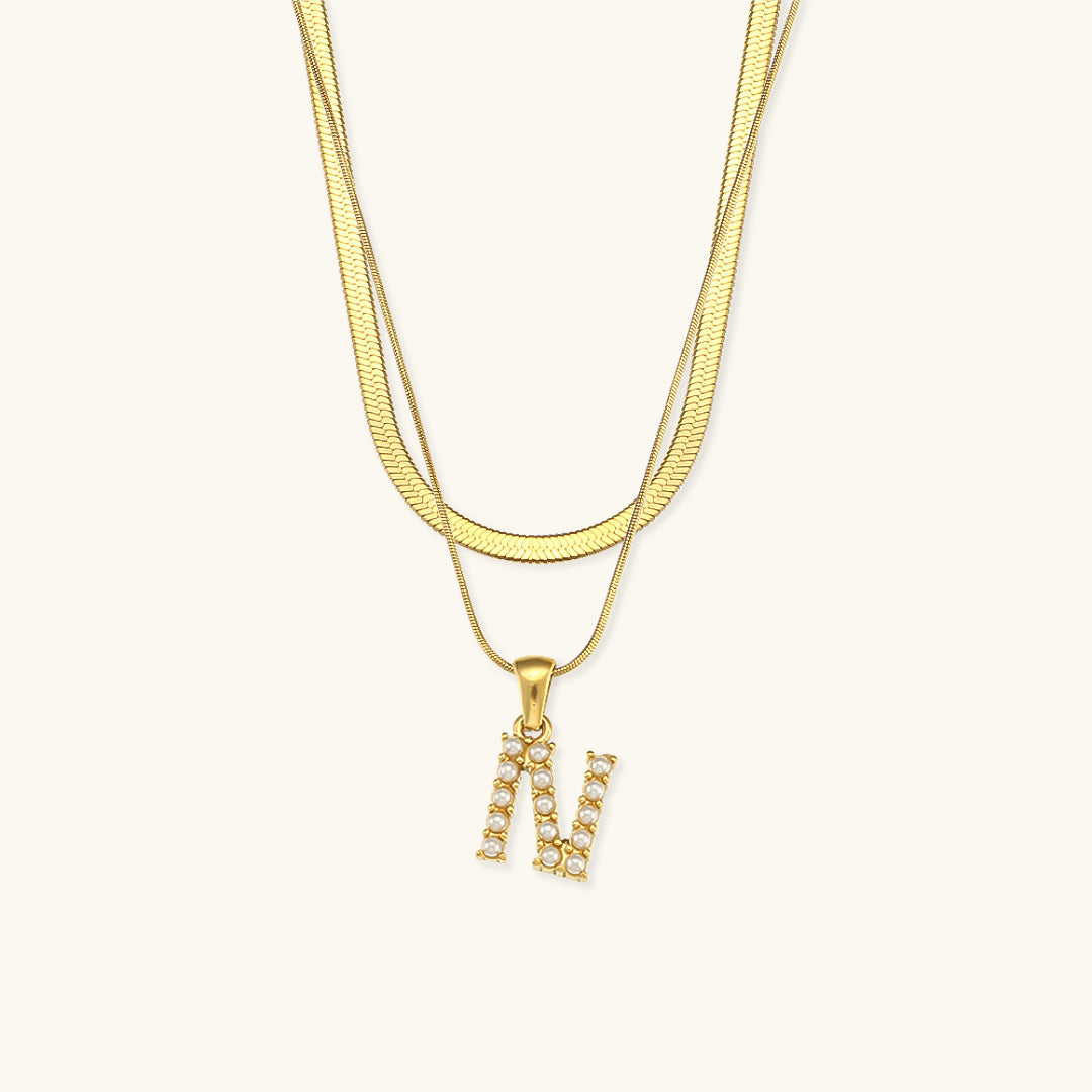 Lune Layered Gold Initial Letter Necklace