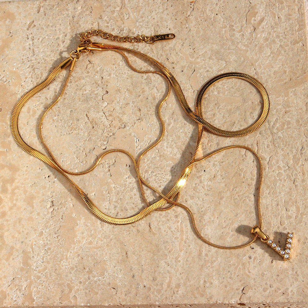 Lune Layered Gold Initial Letter Necklace