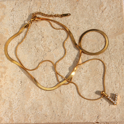 Lune Layered Gold Initial Letter Necklace