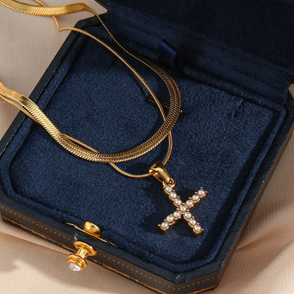 Lune Layered Gold Initial Letter Necklace