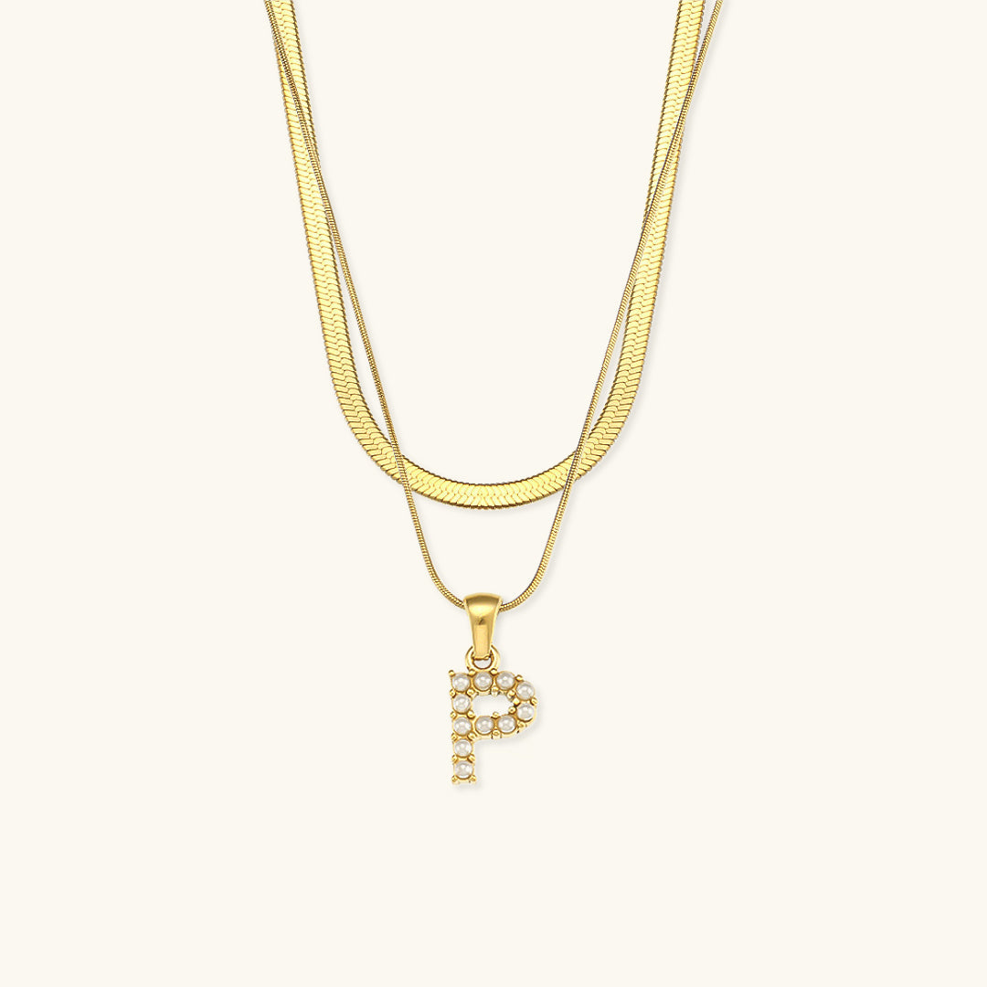 Lune Layered Gold Initial Letter Necklace
