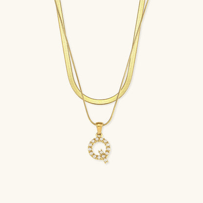 Lune Layered Gold Initial Letter Necklace