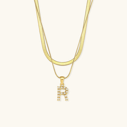 Lune Layered Gold Initial Letter Necklace