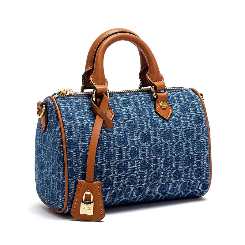 Elegant Women's Shoulder Bag - Cowboy Splicing Design