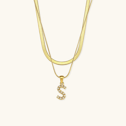 Lune Layered Gold Initial Letter Necklace