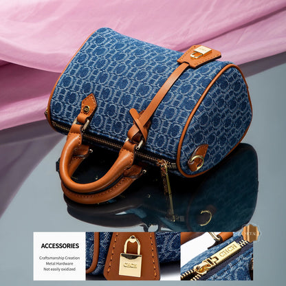 Elegant Women's Shoulder Bag - Cowboy Splicing Design