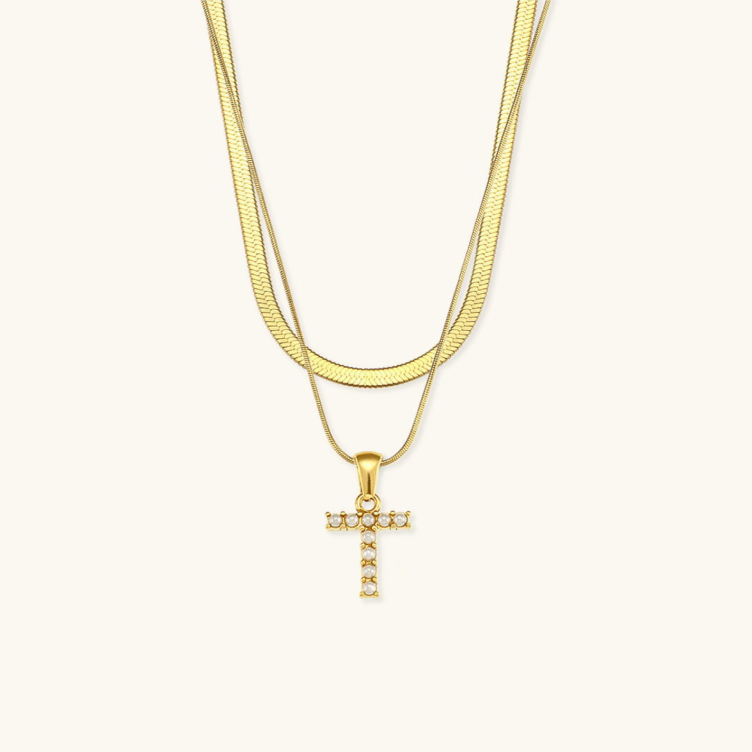 Lune Layered Gold Initial Letter Necklace