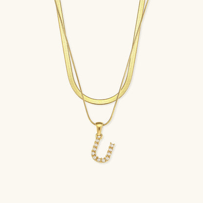 Lune Layered Gold Initial Letter Necklace