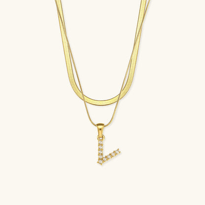 Lune Layered Gold Initial Letter Necklace
