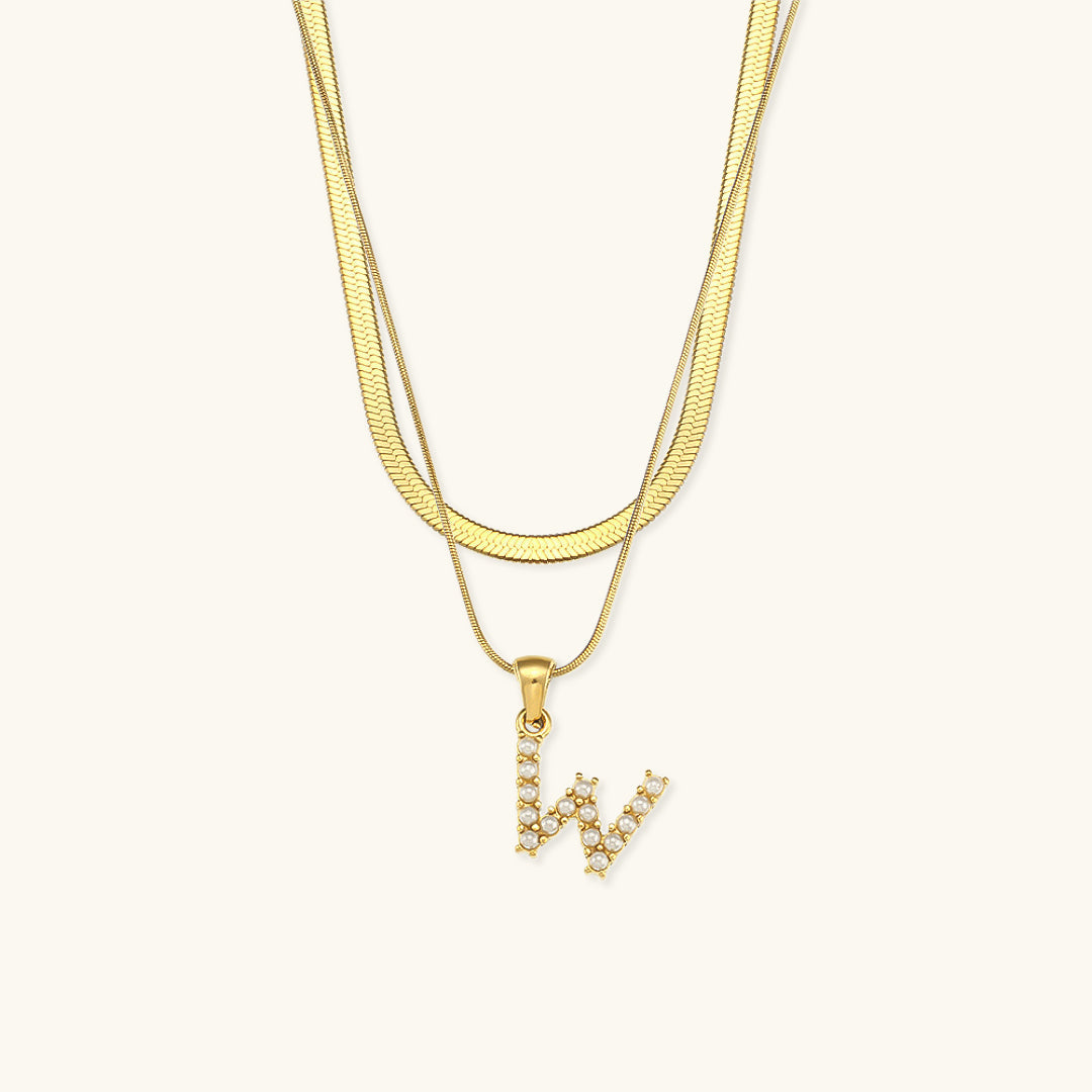 Lune Layered Gold Initial Letter Necklace