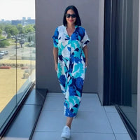 Azul com Folhagens Brancas e Azuis