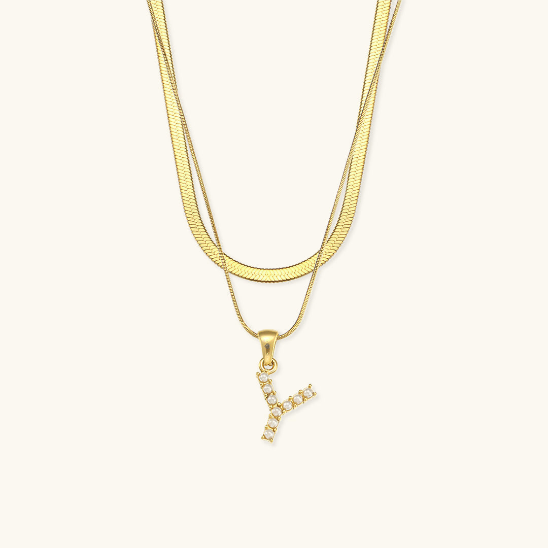 Lune Layered Gold Initial Letter Necklace