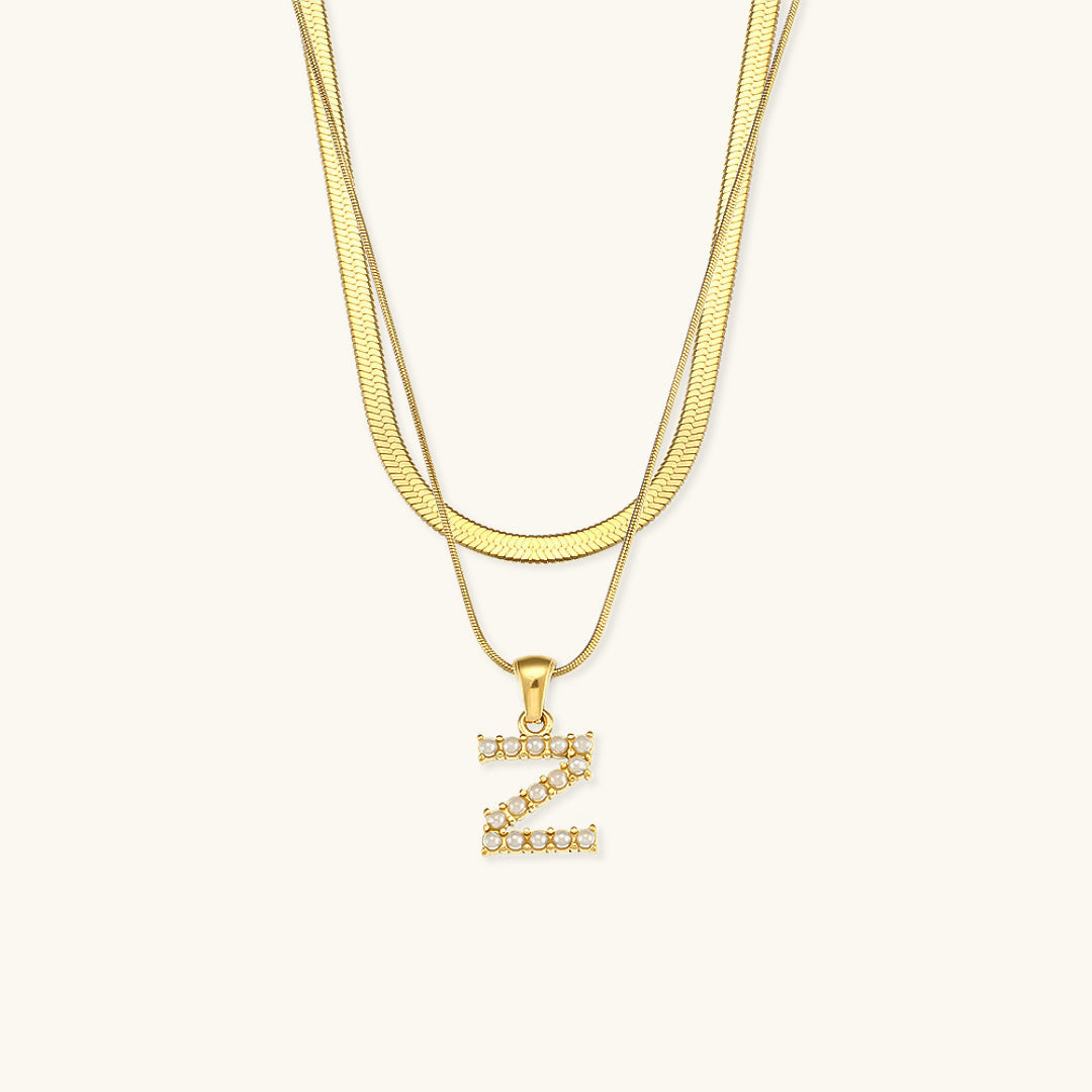 Lune Layered Gold Initial Letter Necklace
