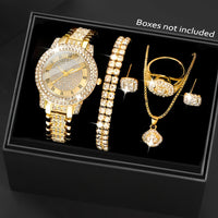 Golden Watch + 6pcs Jewelry