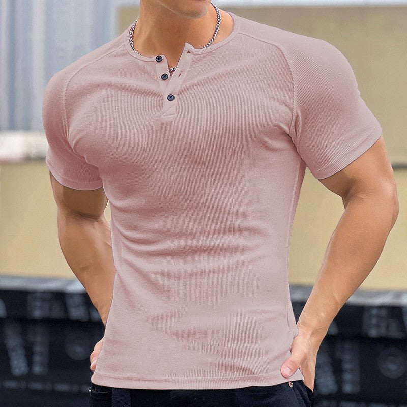 Henley Collar Muscle Cotton Shirt