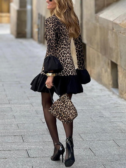 Chic Ruffled Mini Dress in Bold Leopard Print